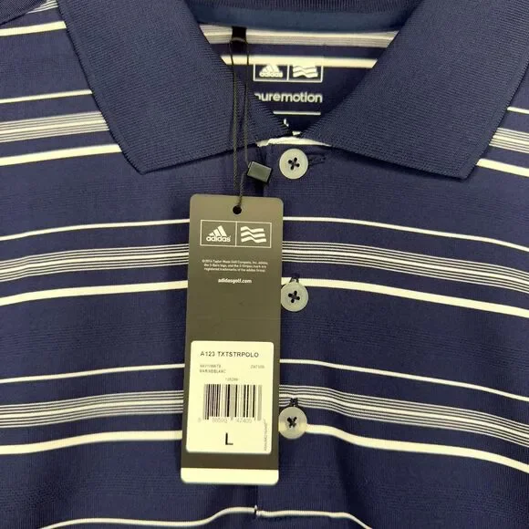 adidas Golf puremotion Mens Moisture Wicking Blue/White Performance Polo L‎ NEW - Picture 4 of 11